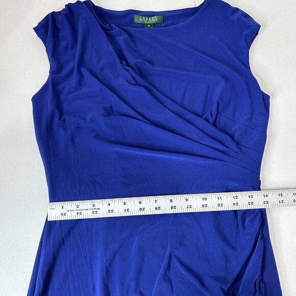Lauren Ralph Lauren Womens Dress 8 Blue Mock Wrap Gathered Jersey Work Cocktail - Picture 5 of 11